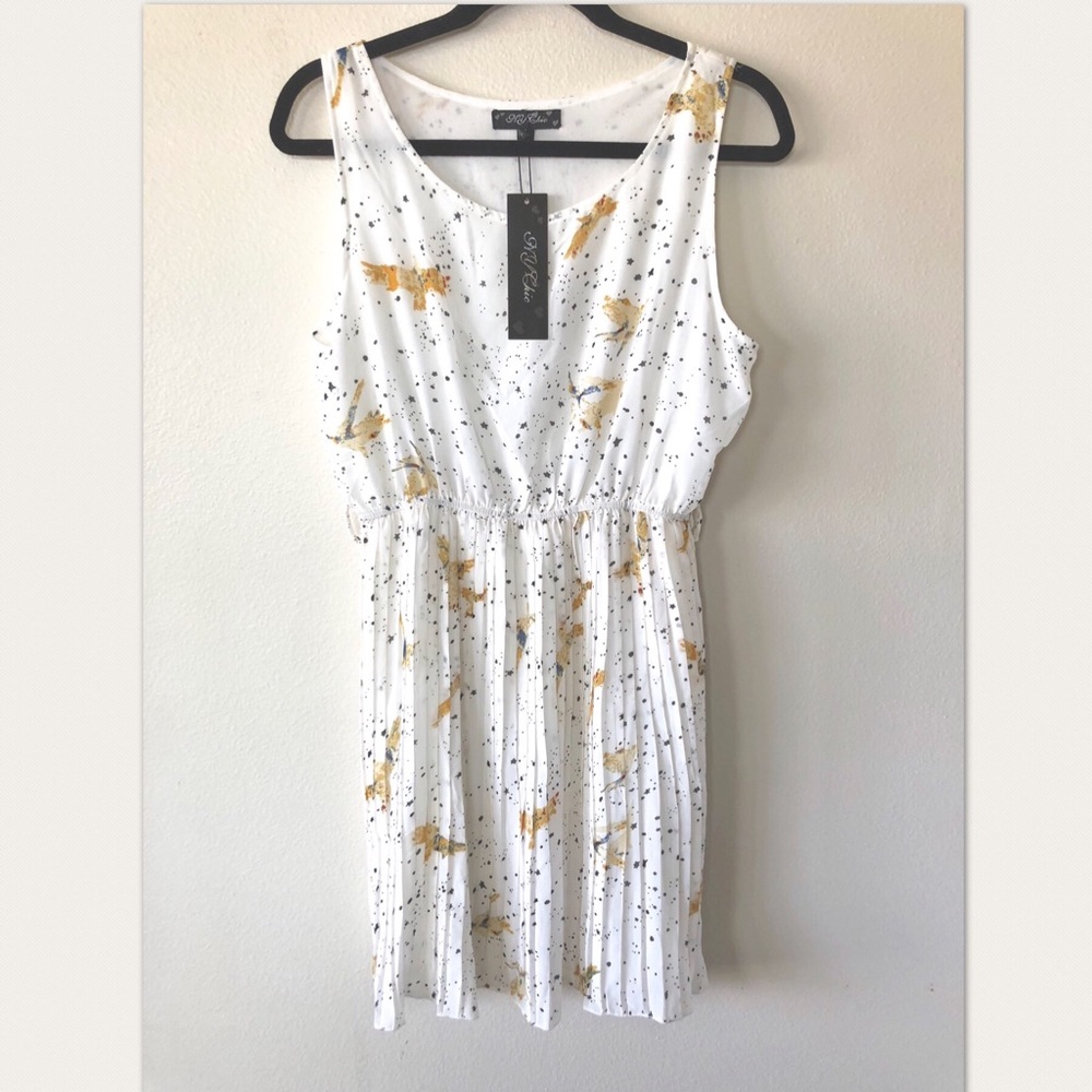NY Chic White Floral Summer Sun Dress Size Large